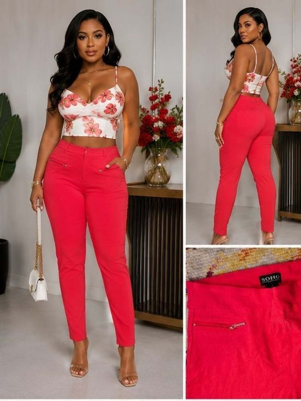 Soho Neon Pink Cropped Slim Ankle Pants Small